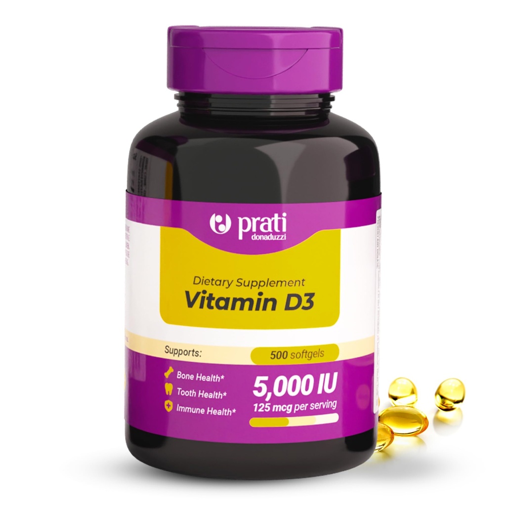 Prati Donaduzzi Vitamin D3 5,000 IU (125 mcg) Softgels 500 Day Supply – Extra Strength Daily Supplement for Bone and Teeth Support