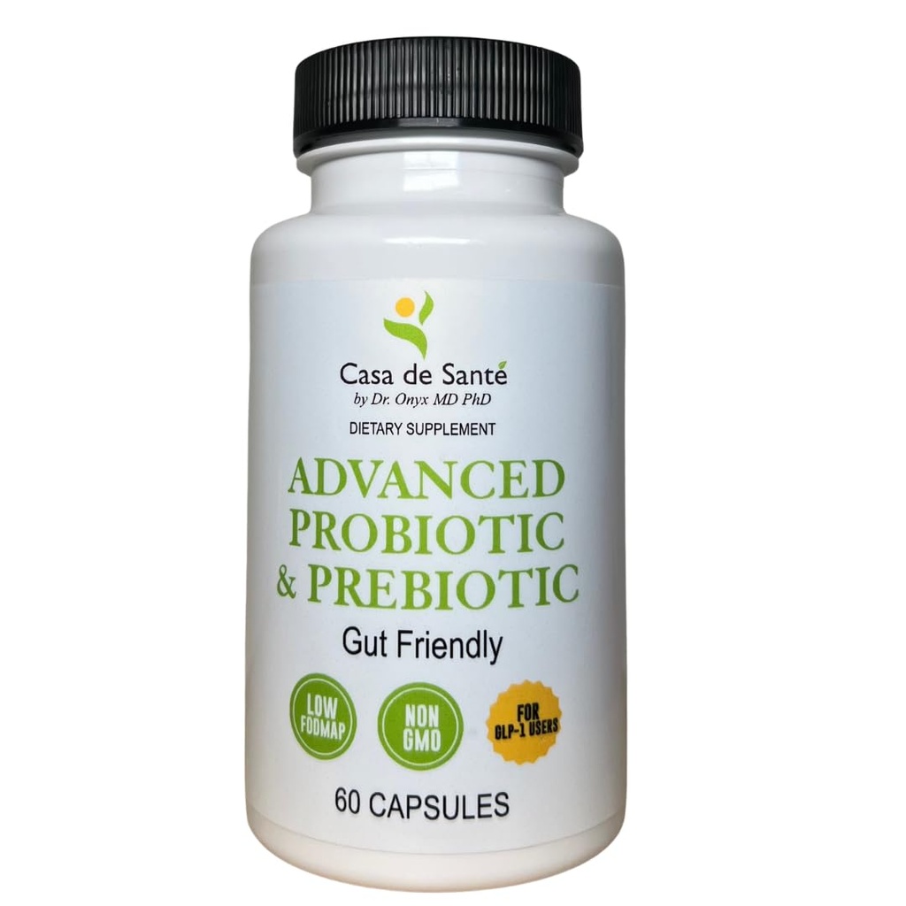 Casa de Sante Low FODMAP Certified Probiotic & Prebiotic Synbiotic Supplement, IBS IBD & SIBO Laiterie Vegan Free, Soy/Gluten/Inulin Free Non OGM No Gas No Bloating (60 capsules)