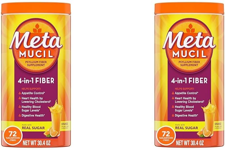 Metamucil LWL, 4-in-1 Psyllium LWL-Ergänzungspulver mit echtem Zucker, Orange Glattes Flavored Drink, 72 Servierungen (Packaging May Vary), Coarse Texture, 1.9 Pound (Pack of 2)