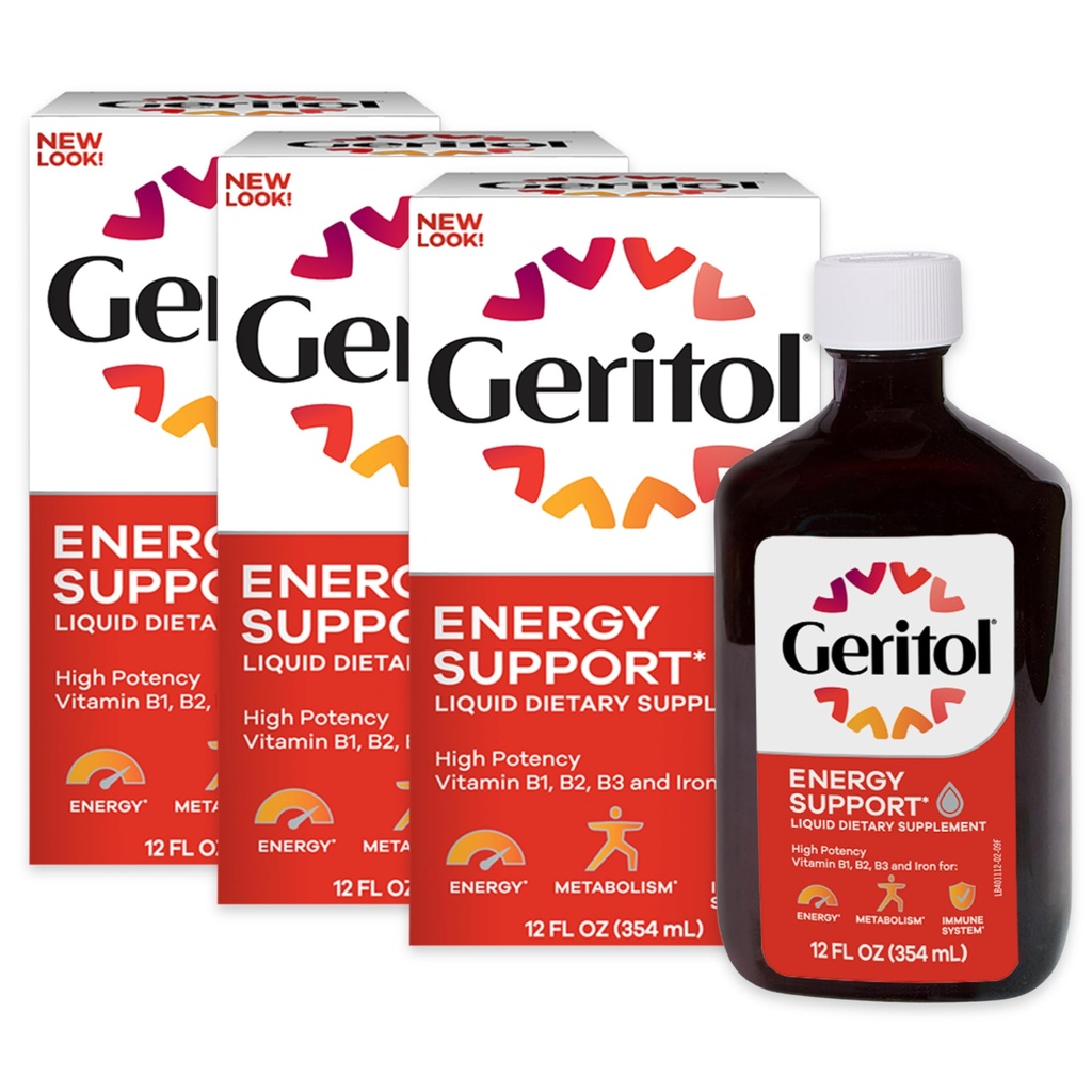 Geritol flüssige Vitamin- und Eisenergänzung, Energieunterstützung, Enthält hohe Potenz B-Vitamine und Eisen, angenehme Verkostung, leicht zu schlucken, keine künstlichen Süßungsmittel, Non-GMO, 12 Oz, 3 Pack