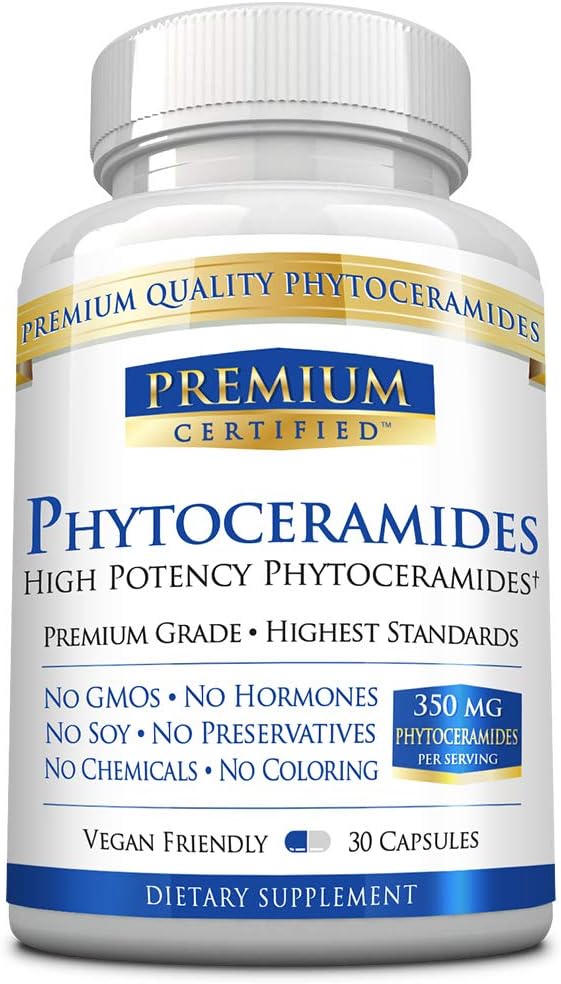 Phytoceramide 350mg von 100% Weizen -Vitamin A, C, E und D3 - Reverse Aging Skin, Replenish Moisture & Repair Skin - 100% Pure Natural - 30 Kapseln - Vegan Friendly