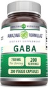 Formules étonnantes GABA 750mg Par Serving Capsules Véggie Supplément de GMO (sans gluten) Fabriqué aux États-Unis