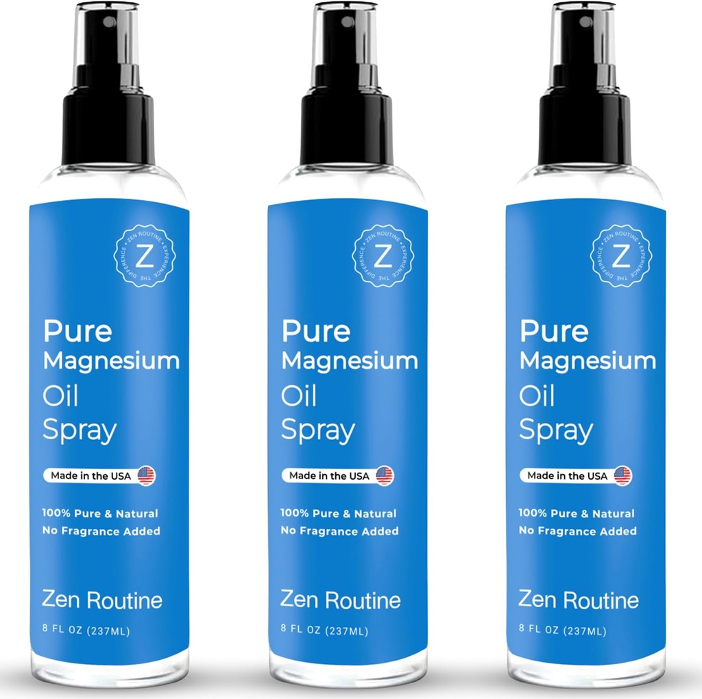Spray à l'huile de magnésium pur – 8 oz (3 paquet) - Huile de magnésium biologique de qualité USP pour pieds, Magnésium des minéraux anciens - Aceite de magnésie para Los tartes - Chlorure de magnésium naturel, fabriqué aux États-Unis