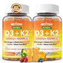 Vitamine D3 K2 Gommies 5000UI / 10 000 UI avec Oméga-3 250mg + K2(MK-7) 100mcg - 5X Absorption par rapport à la norme D3K2, avec vitamine C, zinc, et 5 légumes biologiques, soutient les os et les dents, Immune