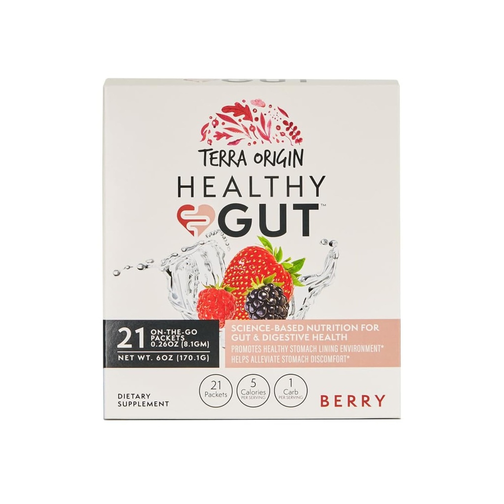 ORIGINE TERRA Packs de bâtonnets de Gut sains, L-Glutamine, Elm de Slippery, Aloe Vera, Extrait de racine de réglisse, Gut Health, Soutien digestif, Réparation de Gut de fuite, Fonction immune, On-The-Go, 21 Ct, Berry