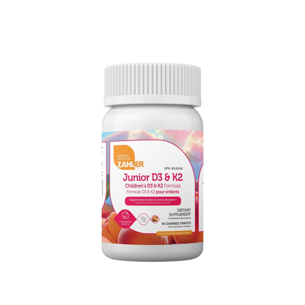 Zahler - Junior Vitamin D3 + K2 Chewable Tablets für Kids Vitamin Vitamin D für Kinder 2000 IU | Delicious Vitamin D K2 Chews zur Unterstützung gesunder Knochen und Zähne - Kosher, Weniger Zucker als Gummi (90 Count)