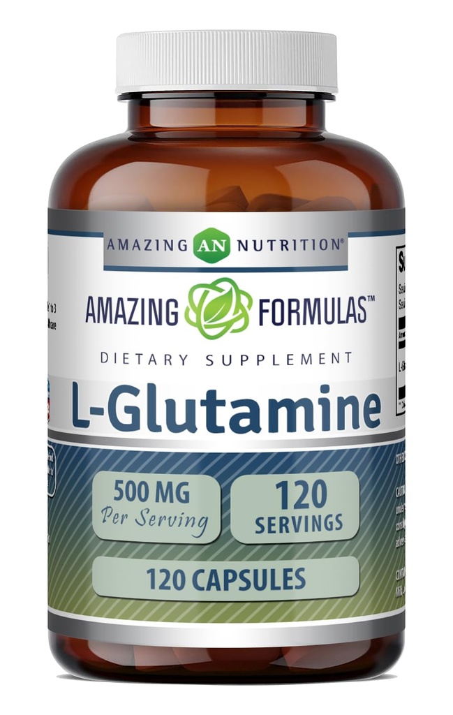 Formules étonnantes L-Glutamine Amino Acid Supplement (complément Acide Amino) : 500 mg Capsules non-OGM (sans gluten) Fabriquées aux États-Unis (1 Pack de 120 Nombre)