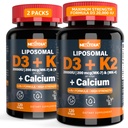 Vitamin D3 20.000 IU + K2 Vitamin (MK4 & MK7) 200mcg + Calcium-Zitrat, Optimales Vitamin D3 K2 Softgel - Starker Knochen & Muskel, Calcium-Absorption, Helfende Vitamin D Defizite, leicht zu schlucken, 2Pack