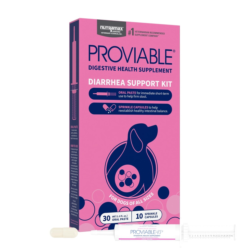 Nutramax Proviable Probiotics für Hunde, Durchfall-Support-Kit, Verdauungs-Gesundheitsergänzung mit mehreren Strainen von Bakterien, Plus Prebiotics, Kaolin und Pectin, 30 ml Paste und 10 Kapseln