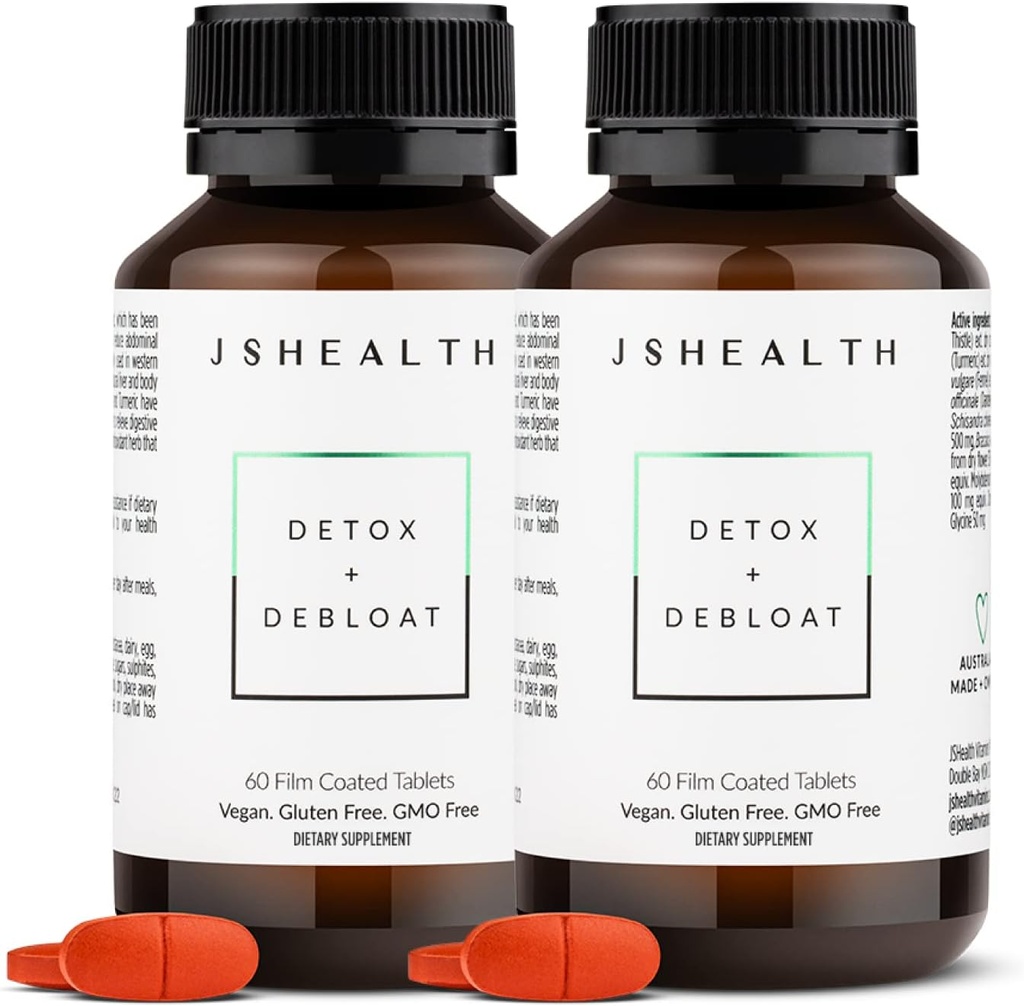 JSHealth Vitamine Detox und Debloat Liver Gesundheit Formel | Liver Detox Pillen | Entlüftende Formel mit Milchdistel, Turmeric, Fennel | Liver Cleanse Supplement (60 Tabletten, Packung von 2)