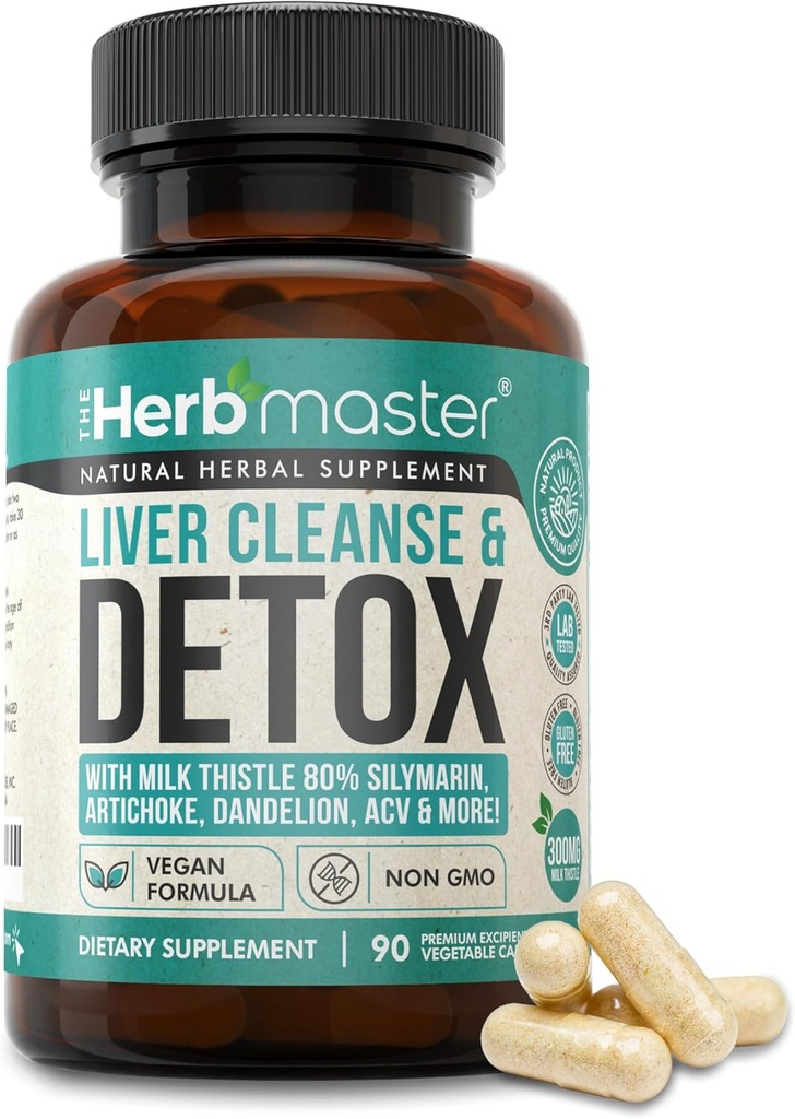 Nora Ross Herbmaster Liver Cleanse Detox & Repair – 27-in-1 Herbal Liver Support Supplement für Männer und Frauen – Milchdistel Supplement w/Artichoke Extract, Choline, Zink & Dandelion Root – 45 Servietten