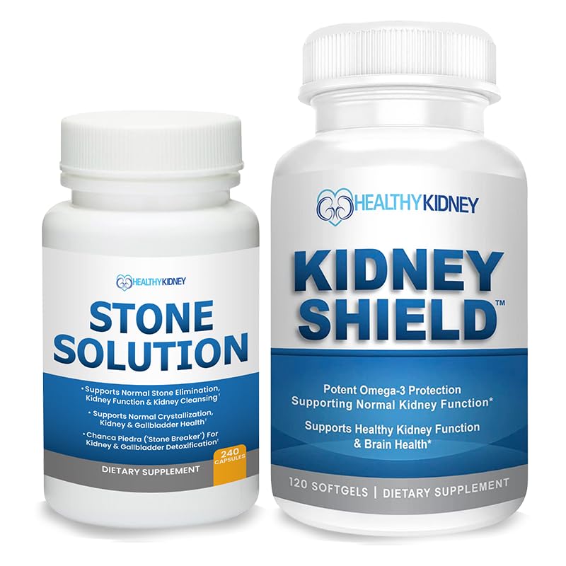 Capsules de solution de pierre- Dissolver naturel, support de pierre de rein et nettoyant de rein, 60 portions + Bouclier de rein 120 capsules Supplément de rein pour soutenir la fonction normale de rein et soutenir la santé du rein