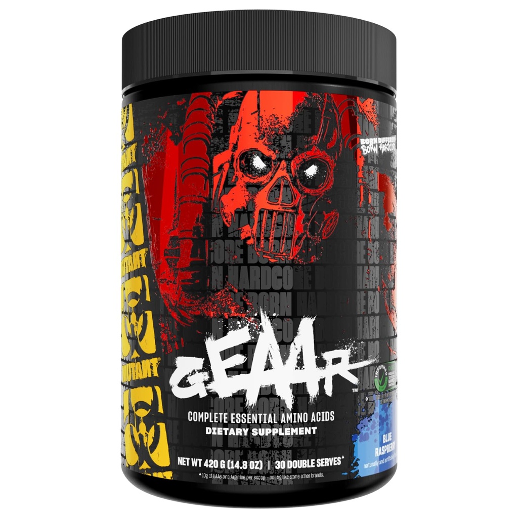 Mutant GEAAR - 9,4g EAA Pulver + Arginin, 7g BCAAs, 4g Leucine, Elektrolyte, Kokoswasser, 30 Servierungen - Blau Himbeer