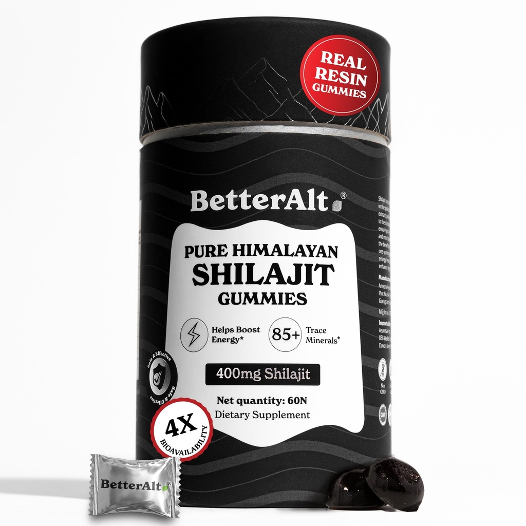 Mieux Alt Pure Himalayan Shilajit Gummies avec 100% Shilajit de haute puissance grade d'or. 60 Gummies pour l'énergie Boost & Immune Support, 75%+ Acid Fulvic.