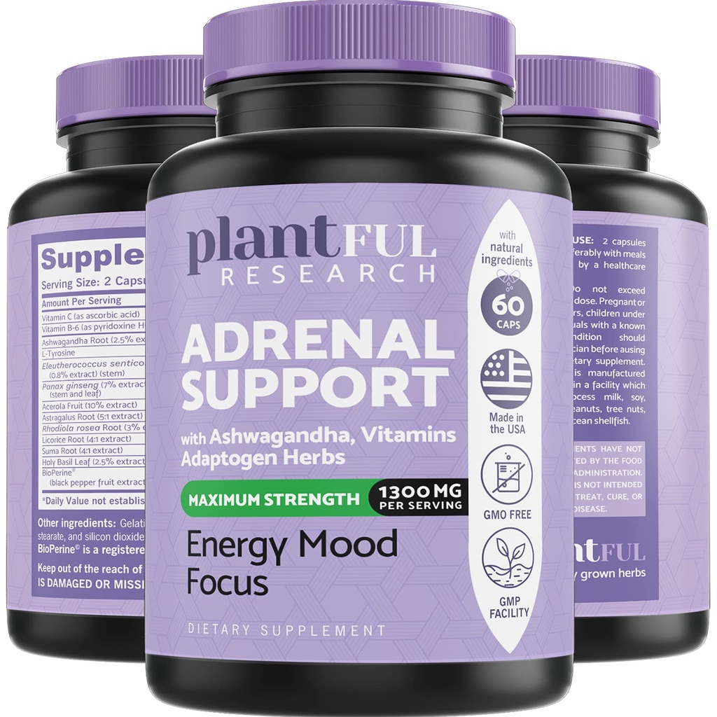 Adrenal Support & Cortisol Manager Supplement ΨUltra High Purity Adaptogens, Ashwagandha Extract, Rhodiola Rosea Kapseln für natürliche Energie, Fatigue, Mood Boost Non GMO