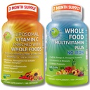 Liposomales Vitamin C 1500mg + Vegan Ganzes Lebensmittel Multivitamin Ohne Eisen - Energie & Immun Support Bundle mit Bio Acerola Cherry, Camu Camu & angereichert mit Ganzes Essen – Non-GMO, Sauberes Etikett
