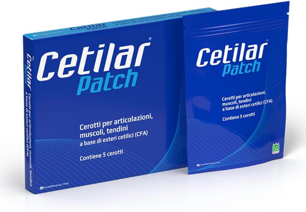 Cetilar Patch – 5 Einweg-Patches mit patentierten Cetylat-Fettsäuren für lang anhaltende Gelenk- und Muskelschmerzenentlastung, verbesserte Mobilität und Sportrückgewinnung – Sweat & Water Resistant – Doping Free