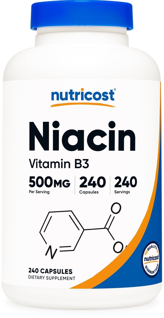 Nutricost Niacin (Vitamine B3) 500mg, 240 Capsules - avec Flushing, non-OGM, sans gluten