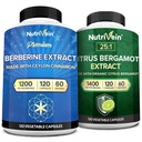 Nutrivein Premium Berberine 1200mg & Citrus Bergamot Extract 1400mg Bundle - Ceylan Cinnamon & 25:1 Bergamia Extract - Weight Management & Immune Support Plus Heart Health - 120 Capsules Chaque