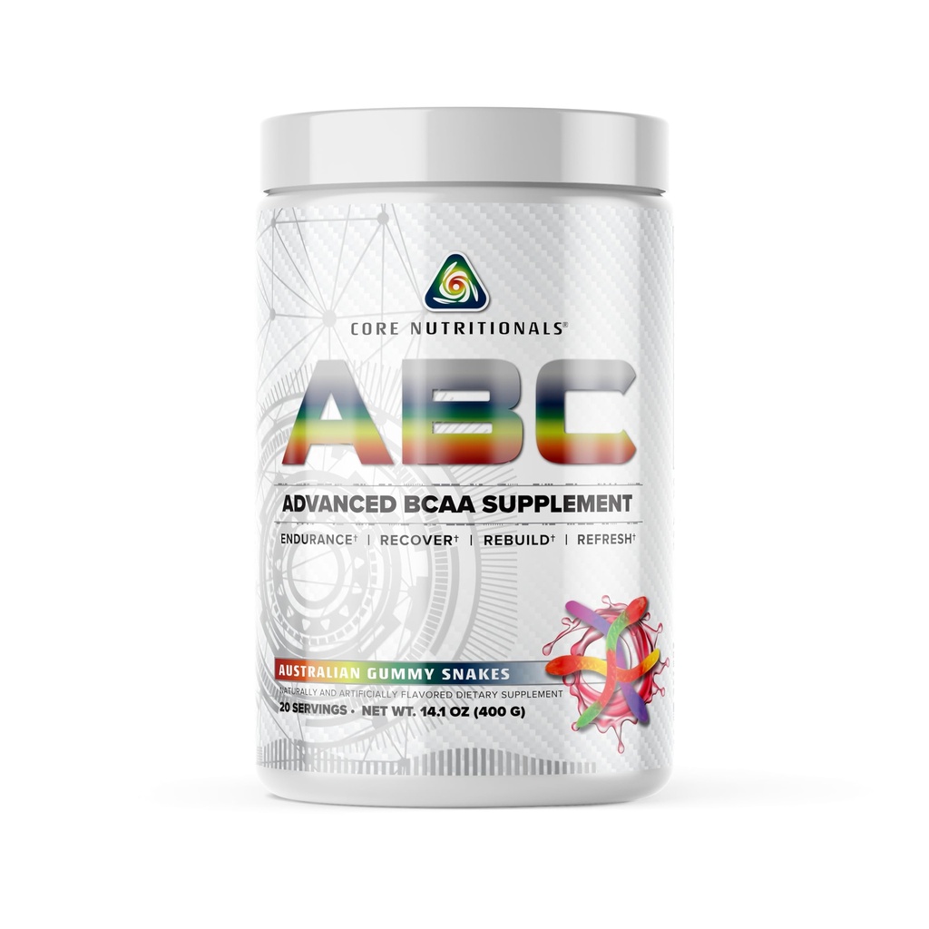 Core Nutritionals ABC Advanced BCAA Supplement | Amino Acid Recovery Blend | mit Glutamin, Beta Alanine, Citrulline Malate | 20 Servierungen (Australian Gummy Snakes)