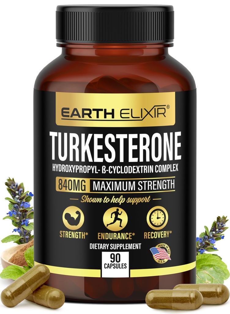Earth Elixir Turkesterone 840 mg (90 Kapseln) – Made in USA - 3rd Party Tested - 100% Pure Turkesterone Supplement für Männer und Frauen - Ajuga Turkestanica Extract - Erhöhen Sie natürliche Energie & Stärke