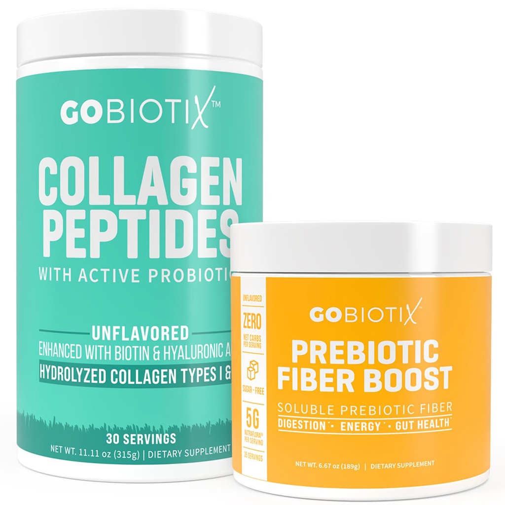 GOBIOTIX Fiber & Collagen Bundle: Cheveux, peau, Gut Support - 30 portions Collagen, 35 portions Fibre