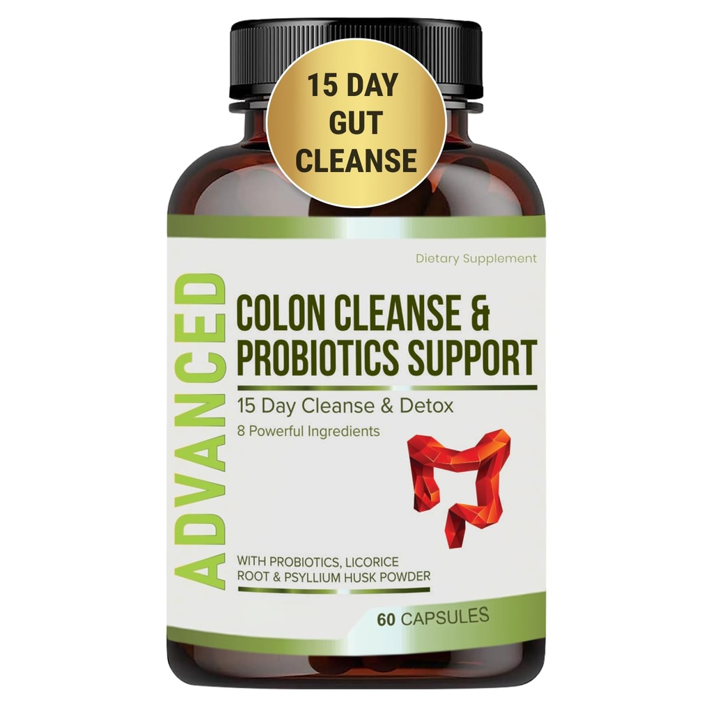 15 Tage Gut Cleanse Detox für Frauen und Männer - Fortgeschrittene 15 Tage Colon Cleanse mit Probiotics und Psyllium Husk für Constipation Relief, Verdauungsgesundheit, Colon Cleanser & Gut Health.60 Caps.