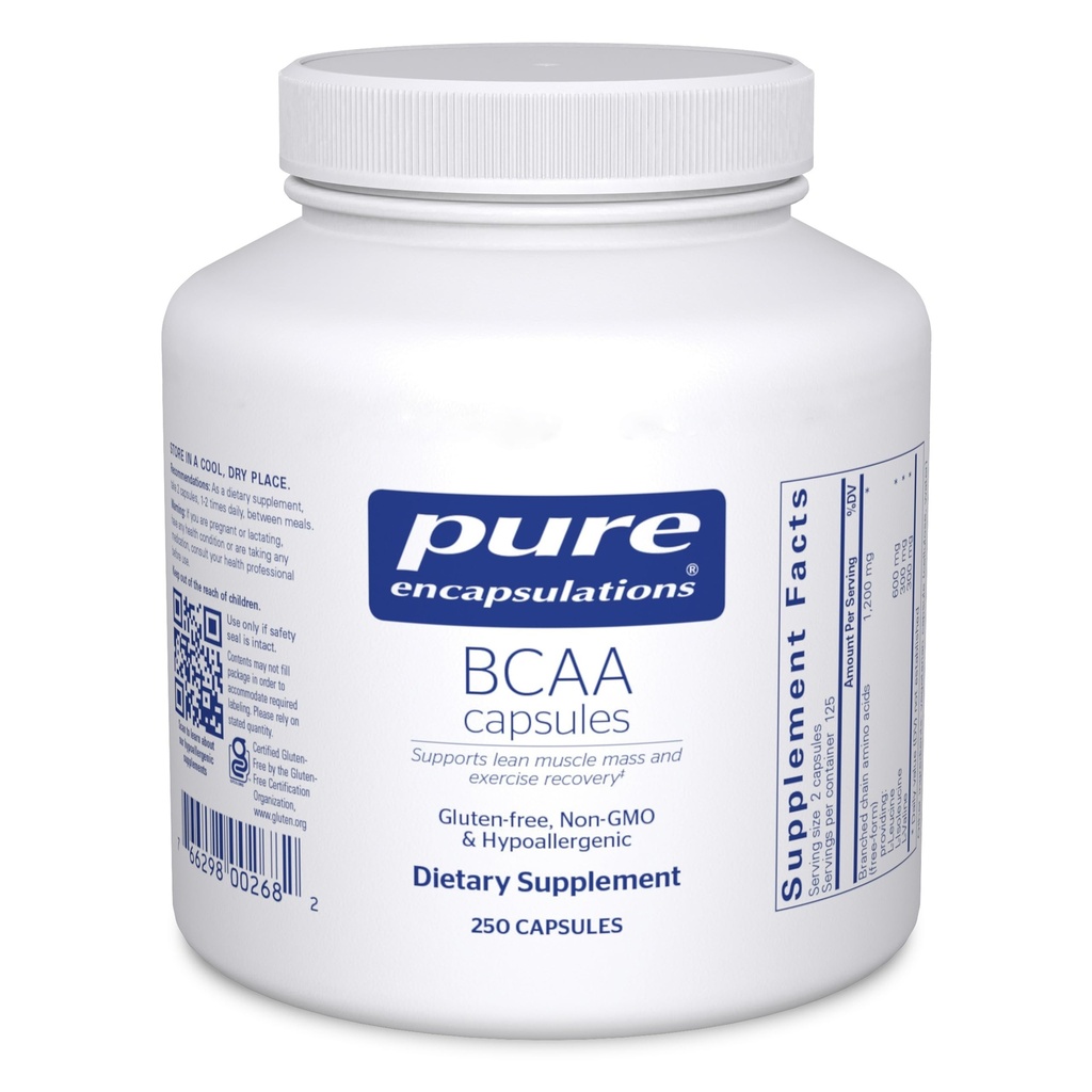 Encapsulations pures Capsules BCAA: Supplément hypoallergénique pour soutenir la fonction musculaire pendant l'exercice*