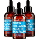 PrimeMD 4-en-1 Liquid Biotin Collagen Kératin Saw Palmetto Drops (3 Pack) Bundle - 25000mcg Huiles capillaires et vitamines de peau pour les femmes et les hommes - 2 Fl Oz Chacun, Saveur de pastèque, Sans gluten, Non-OGM