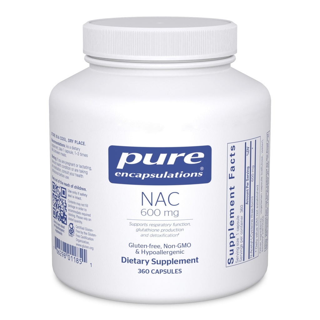 Pure Encapsulations NAC 600 mg - N-Acetyl Cystein NAC Supplement für Lung Health & Immun Support, Liver Support & Antioxidantien* - mit Freeform N-Acetyl-L-Cystein - 360 Kapseln