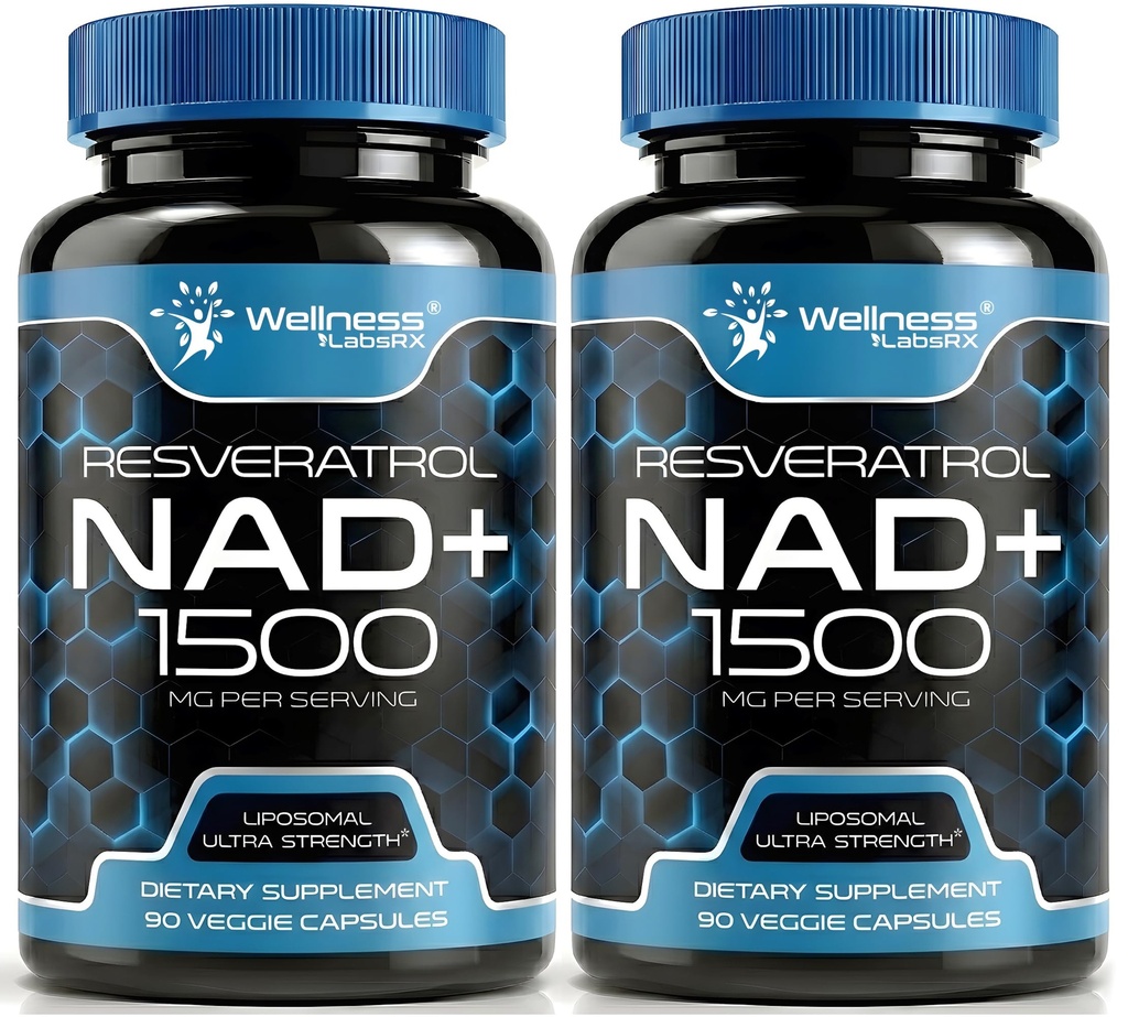 Supplément NAD WELLNESS LABSRX, 1500mg - NAD liposomique+ Supplément avec Resveratrol, NAD Plus Boosting - Soutien Santé cellulaire, Stamine et Vieillissement en santé - Capsules Ultra Strength, USA Fabriqué - 2 Pack