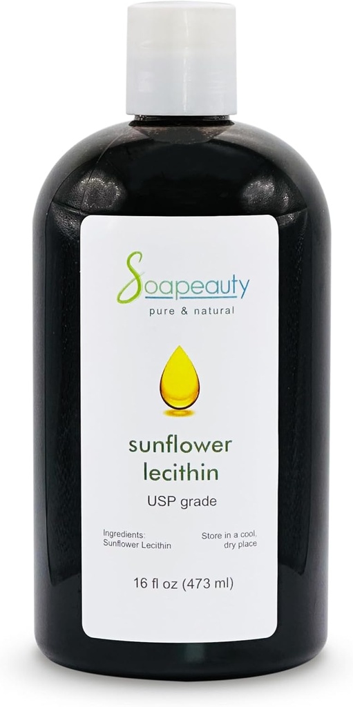 SUNFLOWER LECITHIN Liquid Oil | Cold Pressed Unrefined | USP Grade Unbleached 100% Pure Natural Sunflower Lecithin Oil | Skin Moisturizer, Soap Making, Lotion | 16 fl oz