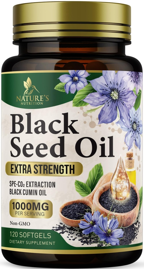 Black Seed Oil Softgels 1000mg - Premium Nigella Sativa Blackseed, Pure Natural Black Cumin Seed Oil & Antioxidant für Haut und Immununterstützung - Non GMO, Bottled in USA Supplement - 120 Softgels