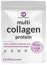 Poudre de protéines multicollagène,1Lb - Peptides de collagène de type I, II, III, V, X avec biotine 10000mcg, vitamine C et acide hyaluronique - Non aromatisé - Keto & Paléo amical, idéal pour les cheveux, la peau, les ongles et les articulations