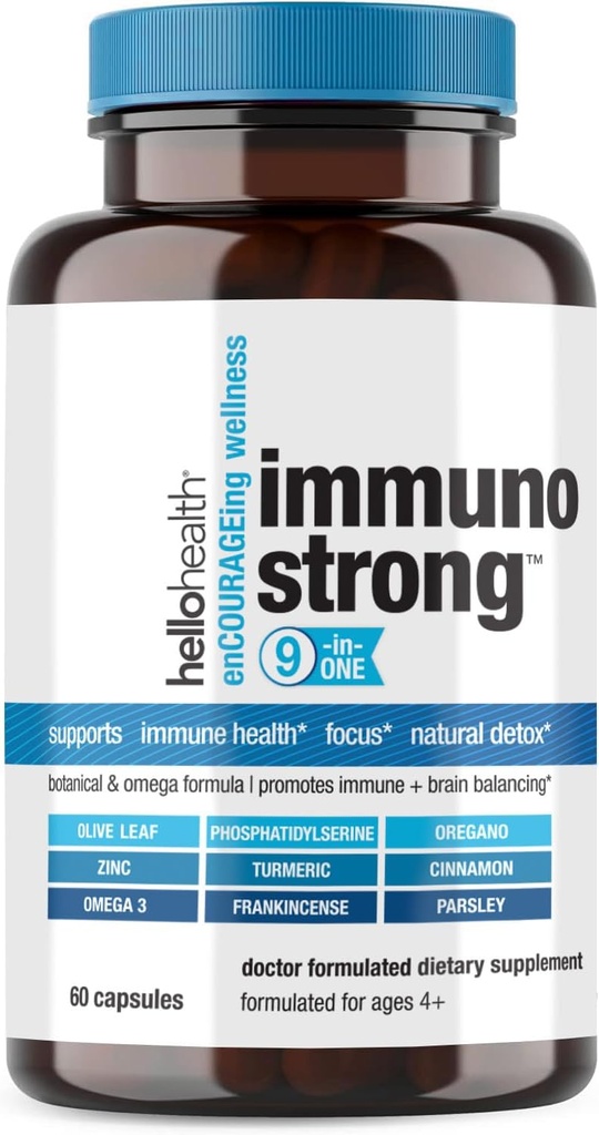Tägliche Immununterstützung Ergänzung Immunostrong 10-in-1 Immunität Vitamine mit Immun Booster Oregano, Olive Leaf, beruhigendes Antioxidans Omega 3, Kurkumin & Zink Vitamine für Erwachsene & Kinder -60 ct