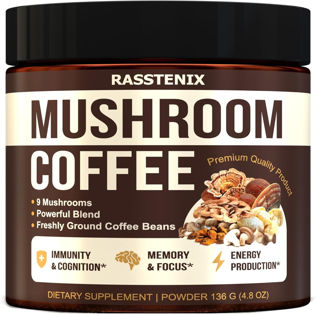 Mushroom Blend - 9 Mushroom Adaptagen Mix - Lion's Mane, Chaga, Vitamine - Medium Dark Roast - Instant - Immununterstützung - Glutenfrei und Sugar-Free