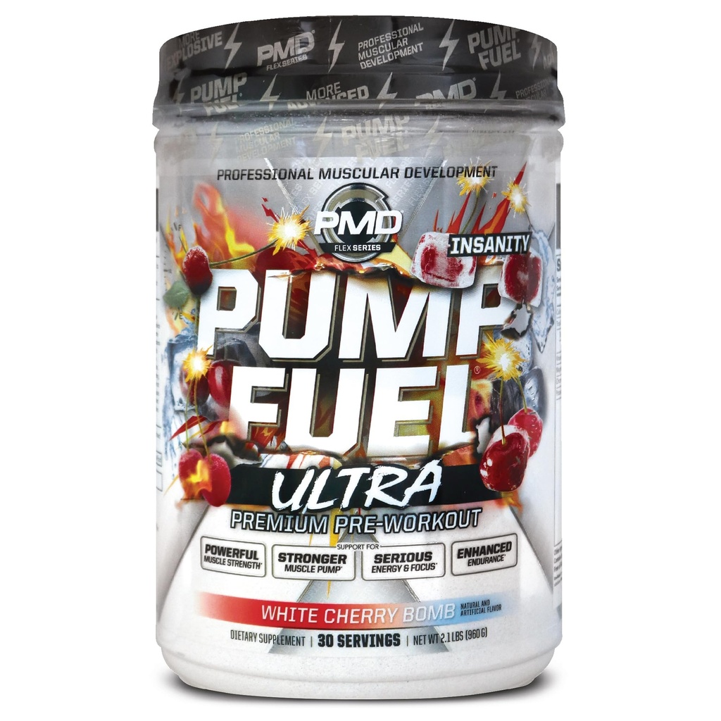 Pompe de sport PMD Carburant Ultra folie - Pre Workout Premium Poudre et Pompe musculaire, Plus grande concentration, Endurance et récupération, Créatine Premium, Arginine et Beta Alanine - Bombes à cerise (30 portions)