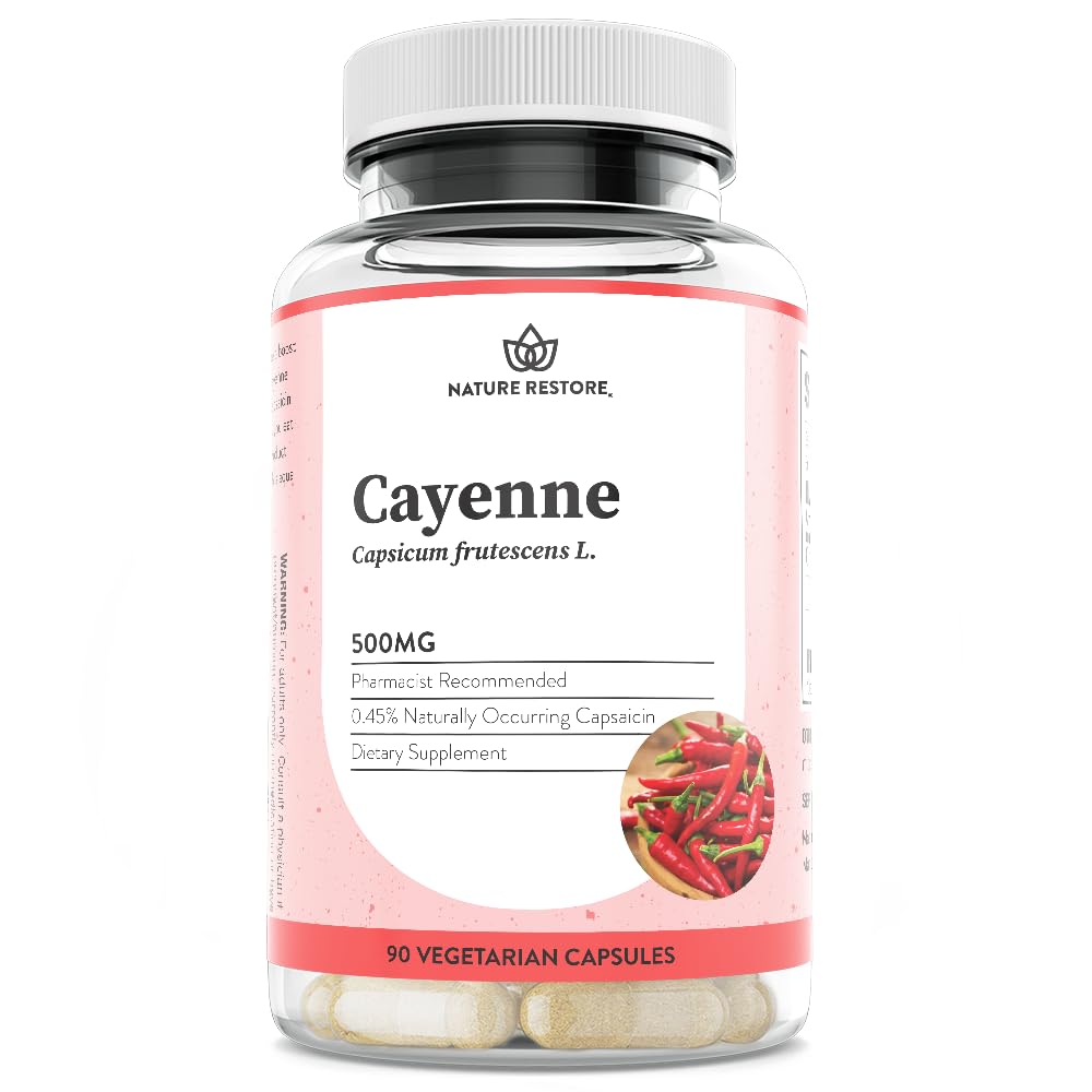 Nature Restore Cayenne Pepper Extract Supplement, Standardisiert auf 0,45 Prozent Capsaicin, 70.000 Scoville Heat Units, 90 Kapseln, Hergestellt in USA, Non-GMO & Gluten Kostenlos
