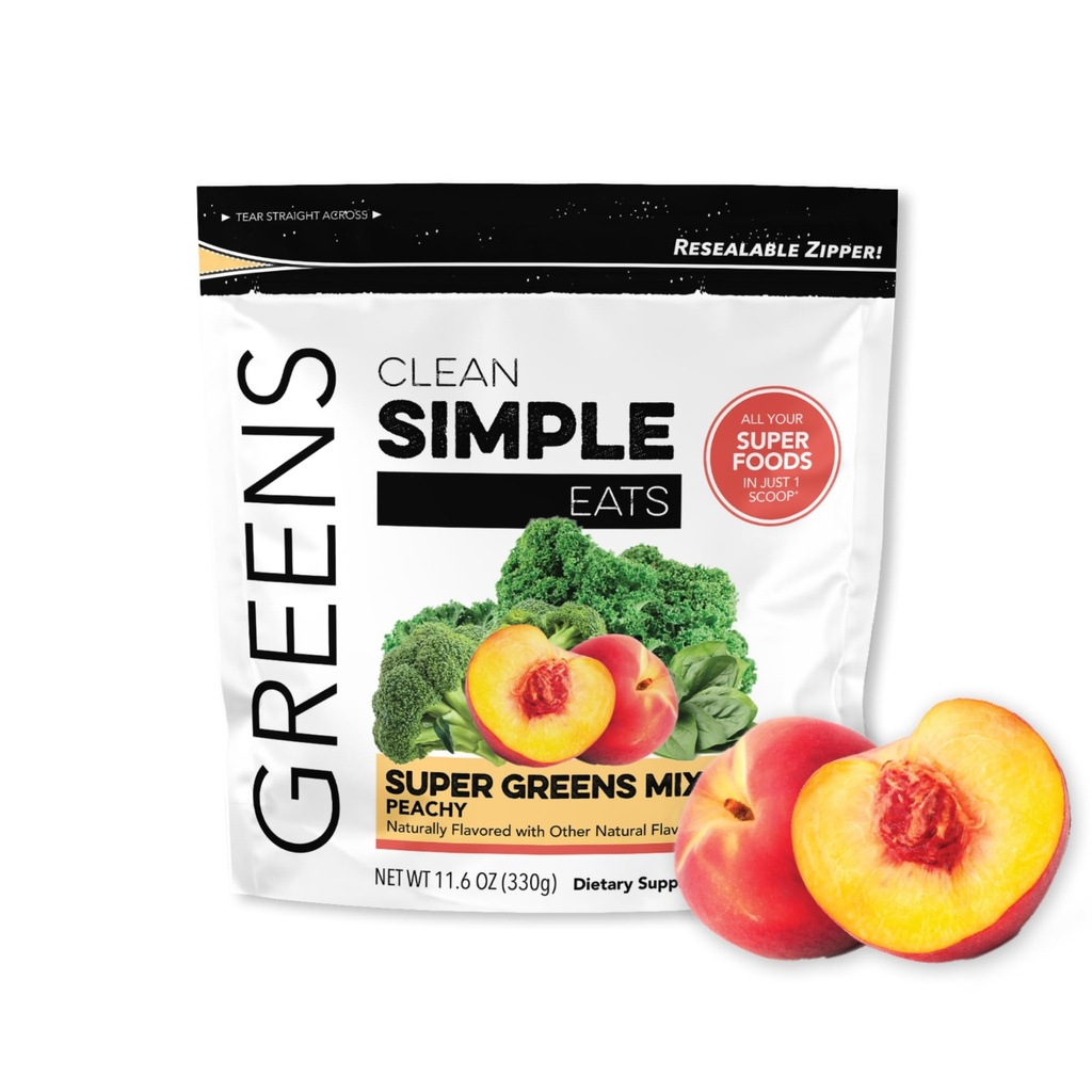 Reinigen Sie einfache Eats Super Greens Pulver, Natürlich aromatisierte Grüns Pulver mit Chlorella, Spirulina, Superfoods & Prebiotic Fiber, keine künstlichen Inhaltsstoffe, Glutenfrei, Peachy Greens Flavor, 30 Srvgs