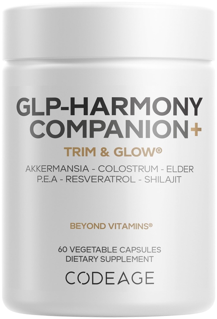 Supplément GLP-Harmony Companion+ - Support Agoniste GLP-1 - Lion's Mane, Pea, Colostrum, Shilajit, Akkermansia, Elder, Citrus Bioflavonoïdes, Brocoli, Resvératrol - Non-OGM - 60 Capsules