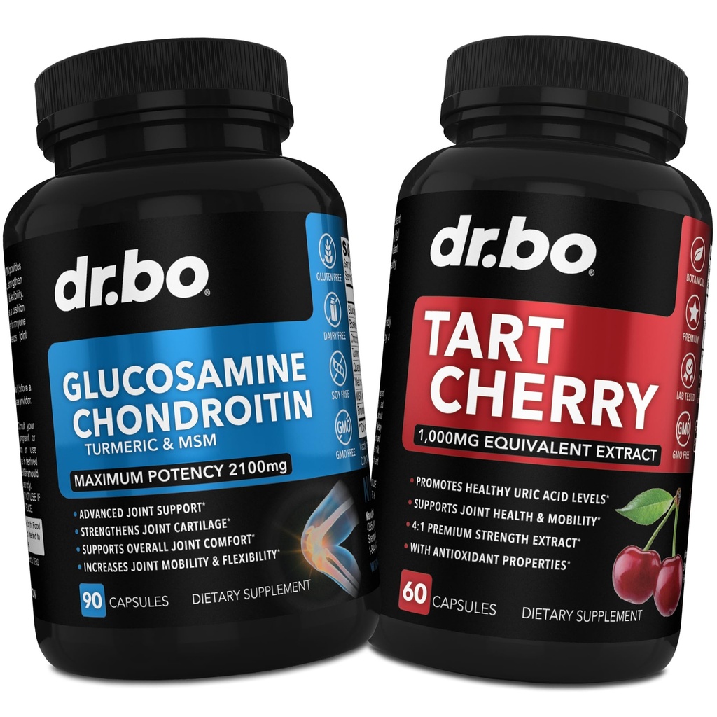 Glucosamine Chondroitin MSM Turmeric & Tart Cherry - Joint Health Supplement Knee Bone & Joints, Purge Uric Acid Cleanse Flush Antioxidant Pills - Joint Support Pills & Tart Cherry Extract Capsules