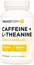 Transformer HQ Caféine et L-Theanine (100mg chacune) 180 capsules - sans gluten, non-OGM