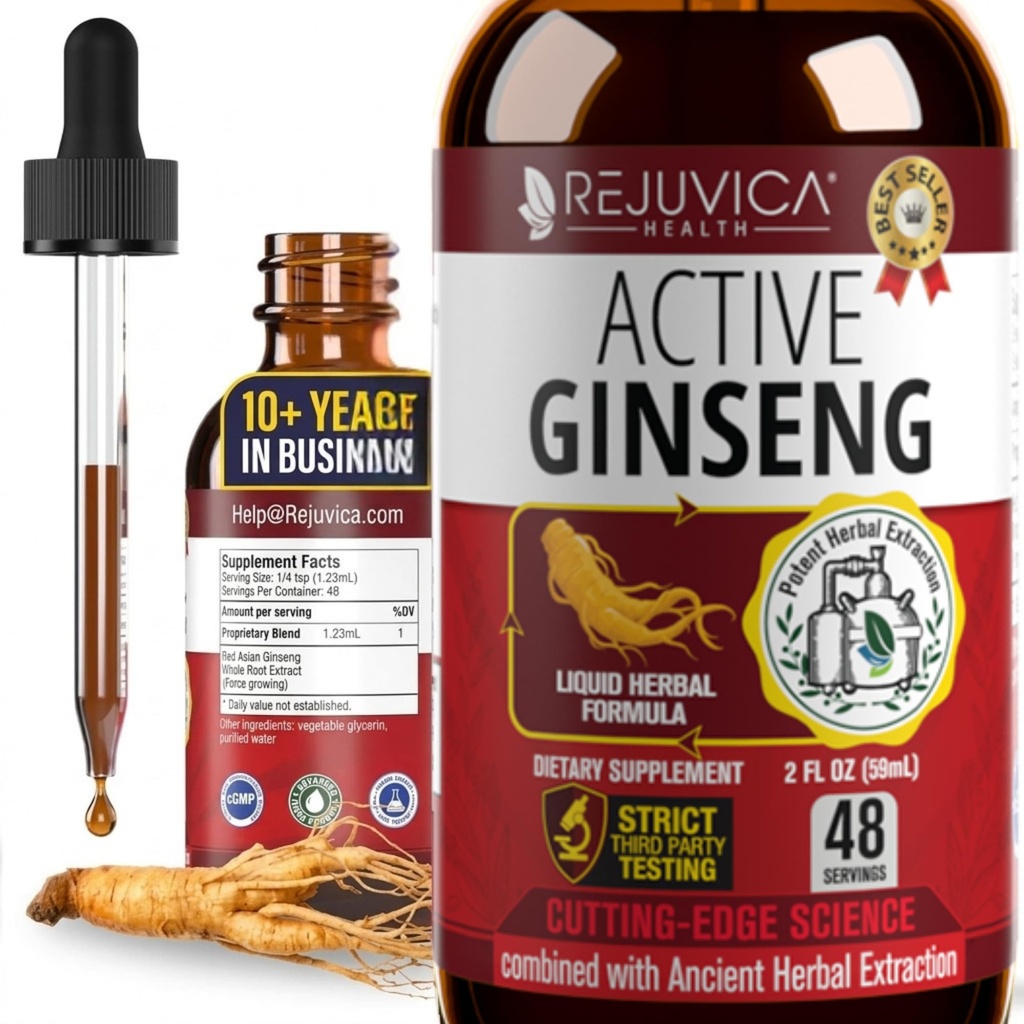 Active Ginseng Korean Red Panax Ginseng mit natürlichen Ginsenosides - All-Natural Advanced Liquid Solution for 2X Absorption - Unterstützt gesunde Energie, Vitalität, Stimmung und mehr