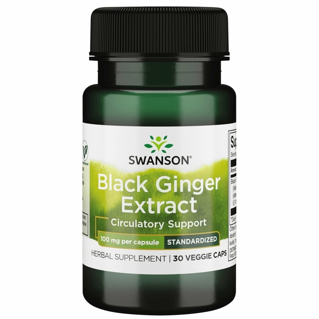 Swanson Black Ginger Extract - Fördert gesunde Blutzirkulation und körperliche Kraft - Kann helfen Herzgesundheit, Muskelgewebe und Wohlbefinden - (30 Veggie Kapseln, 100mg Jeder) 1 Packung
