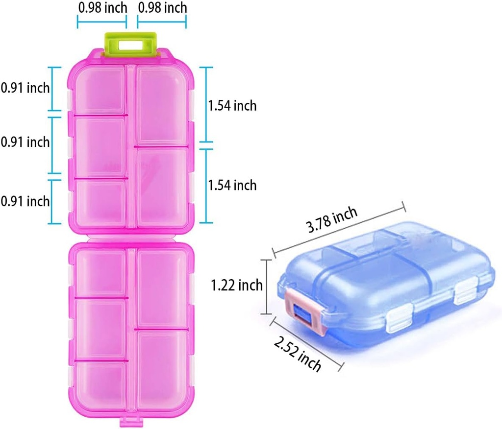 Organisateur de petites boîtes à pilules, planificateur de 10 compartiments à pilules, distributeur quotidien de capsules Medcine pliant portatif pour l'entreposage des médicaments, médicaments, vitamine, huile de poisson, supplément, bleu