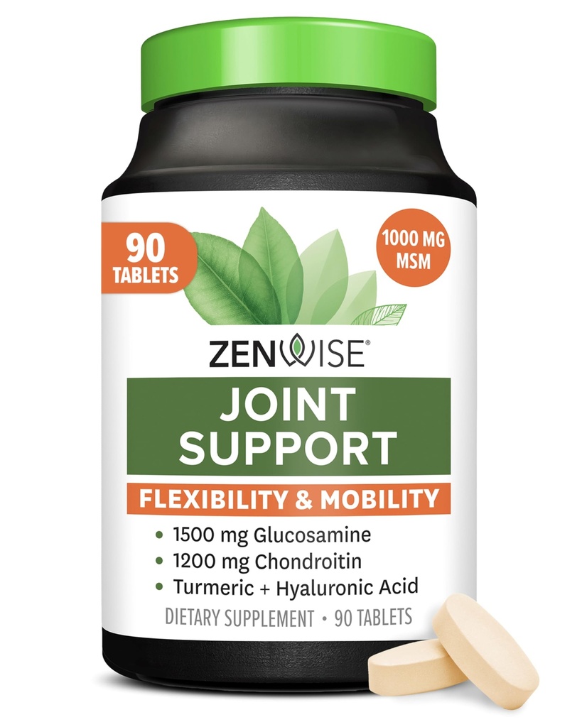 Zenwise Health Joint Support Supplement mit Glucosamin Chondroitin MSM, Curcumin & Sulfate - Gemeinsame Gesundheit für Frauen & Männer - Mobilität & Flexibilität Unterstützung für Knie, Knorpel & Knochen - 90 Count