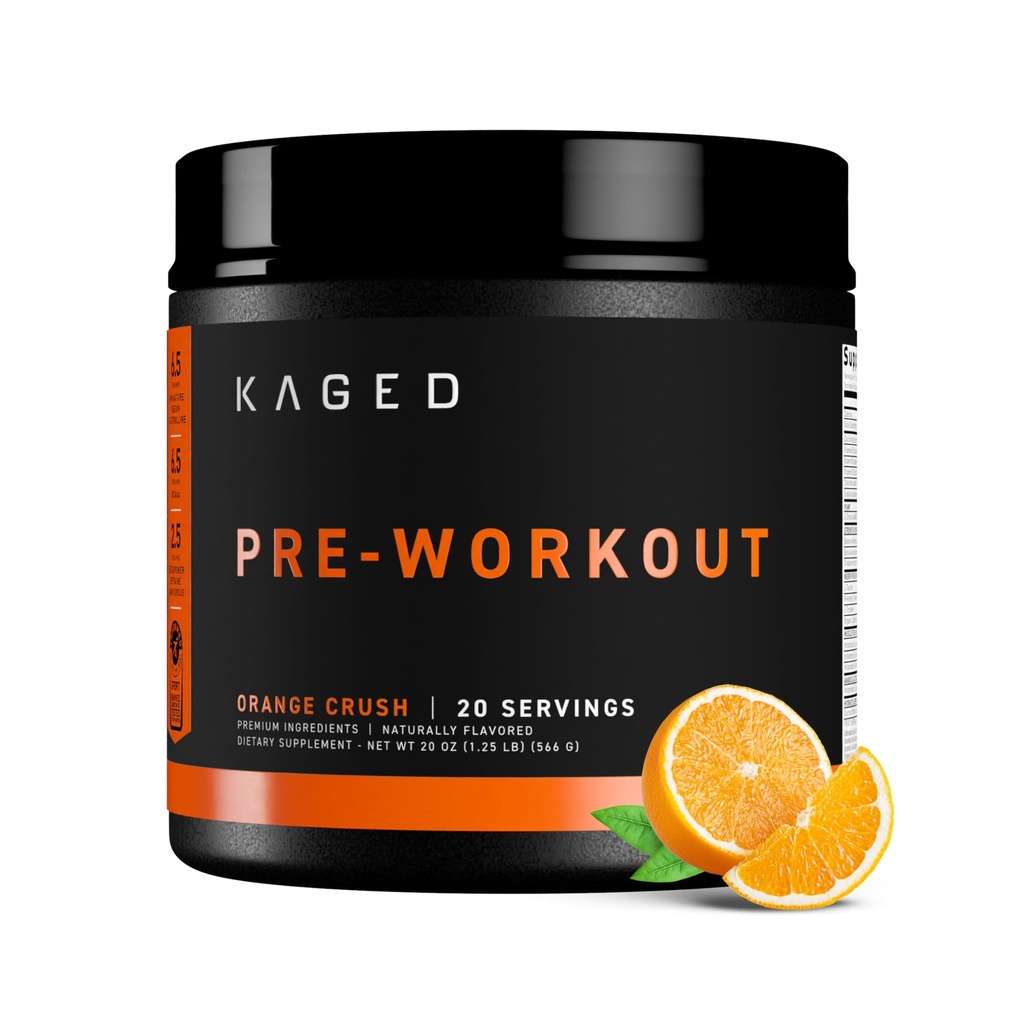 Kaged Original Pre Workout Powder (pré-entraînement) Orange Crush (pré-entraînement) avec Créatine, Beta Alanine, L-Citrulline, BCAAs (pré-entraînement) 274 mg de caféine biologique (pré-entraînement) 20 portions