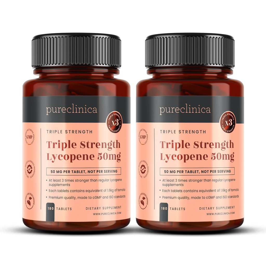 pureclinica Lycopin Ergänzung 50mg – High Strength Tomato Extract Antioxidant – 360 Tabletten (1 Jahr Versorgung) – Prostata Gesundheit, Herz, Augen & Haut Unterstützung – GMO kostenlos