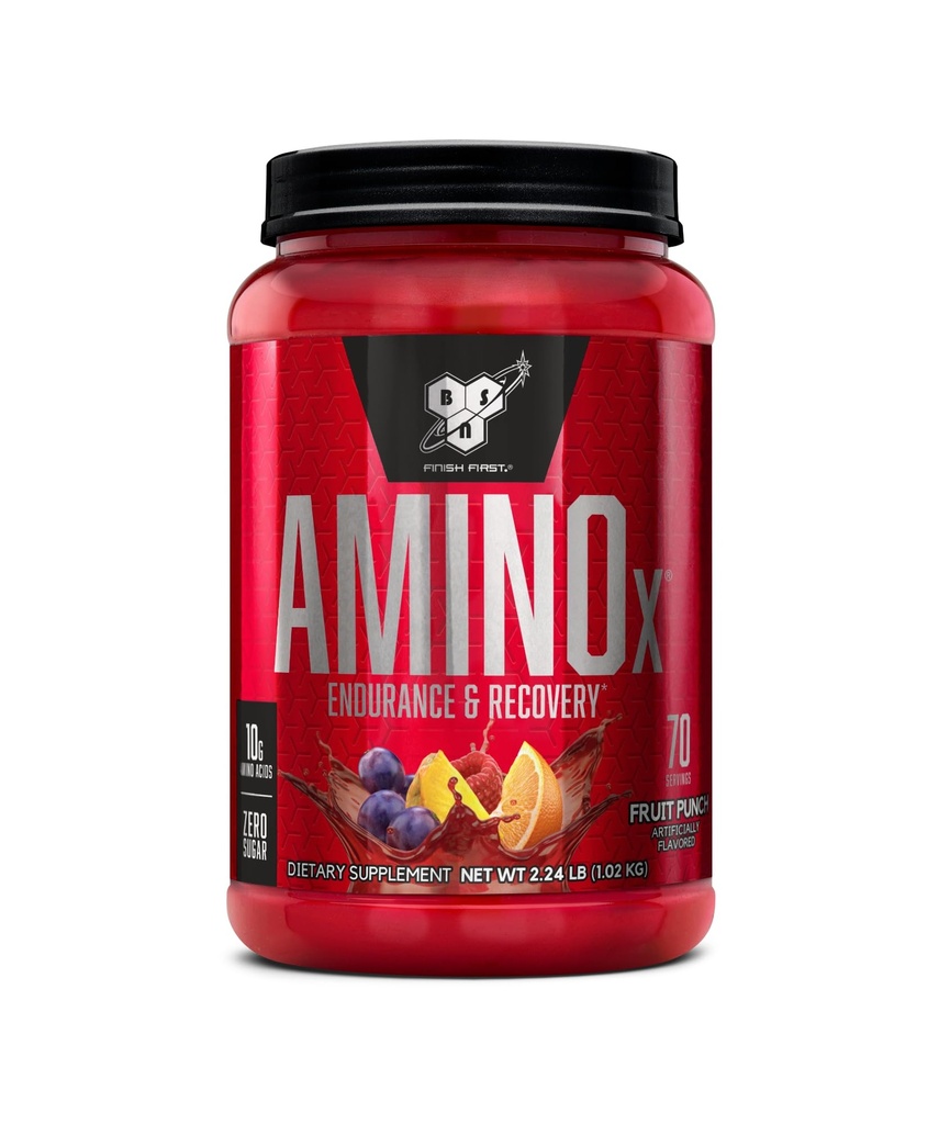 BSN Amino X Muscle Recovery & Endurance Powder mit BCAAs, 10 Gramm Aminosäuren, Keto Friendly, Koffeinfrei, Support Endurance, Zero Sugar, Fruit Punch, 70 Portionen (Packaging May Vary)