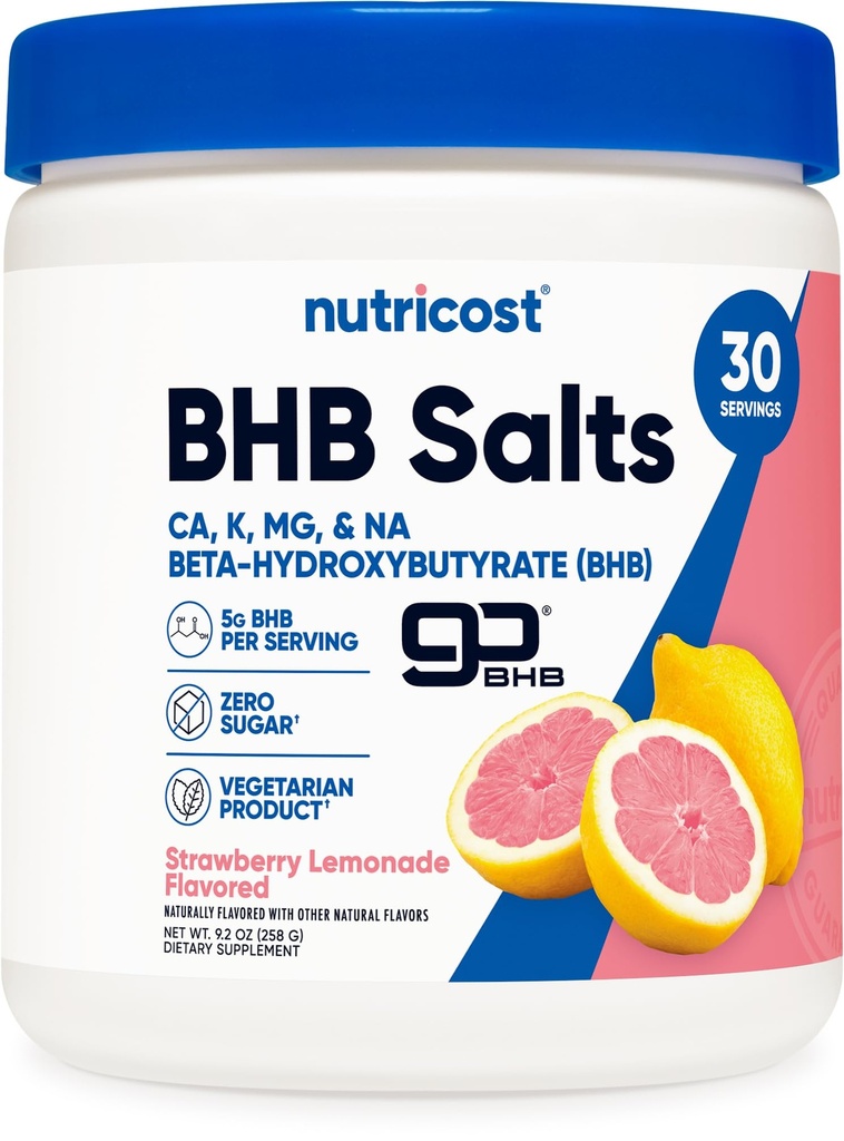 Nutricost BHB Salts Drink Mix (30 Servierungen, Erdbeer-Lemonade Flavored) (5G BHB pro Servieren) - 0G Gesamtzucker, Vegetarisches Produkt